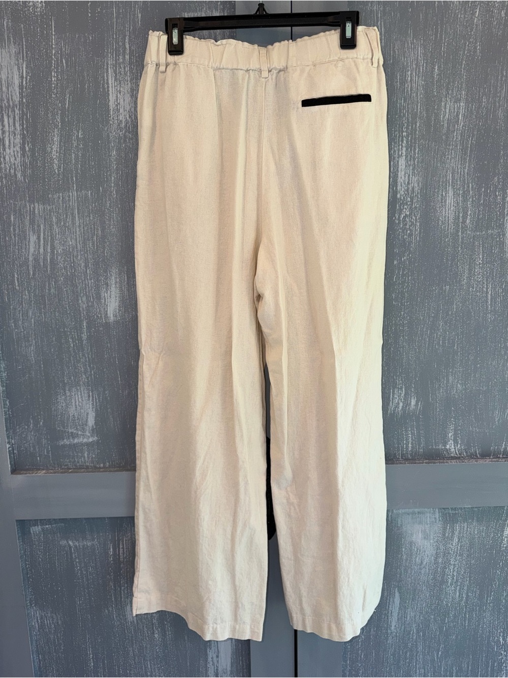 Tahari Cream Linen Blend Wide Leg Pants Size M Black Trim - Picture 3 of 8